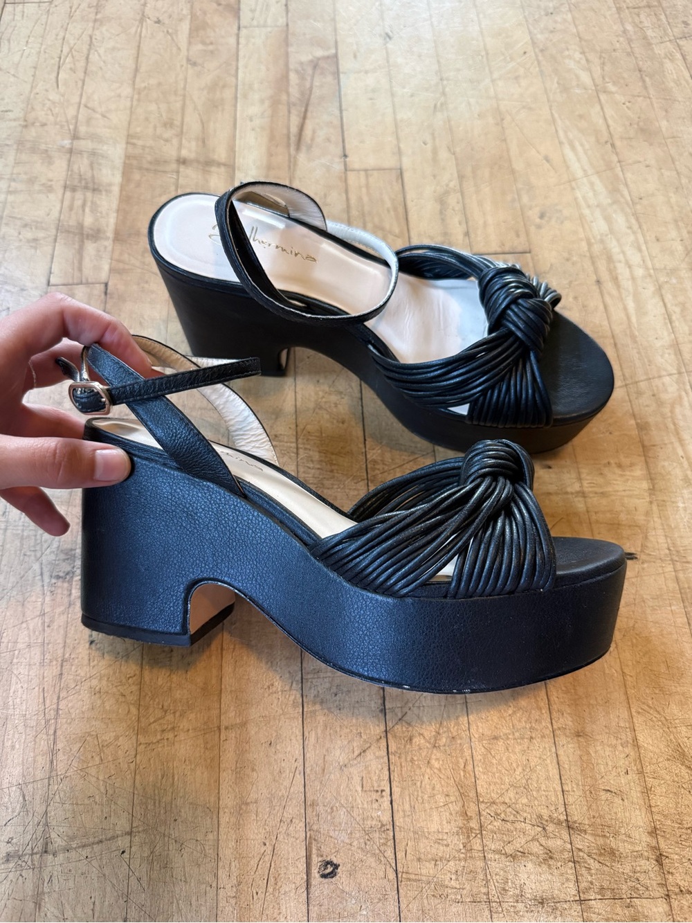 GUILHERMINA Knotted Leather Platform Sandals Wraparound Ankle Strap Anthro US 7